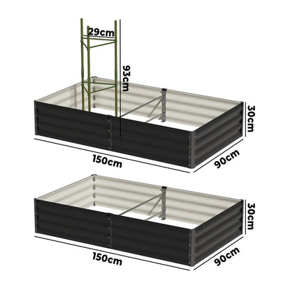2x Garden Bed 290x90x30cm Planter Stand Box Galvanise