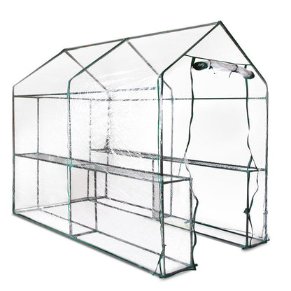 Greenhouse Tunnel - Walk-In Clear Garden Shed with 4 Shelves 1.2x1.9x1.9m