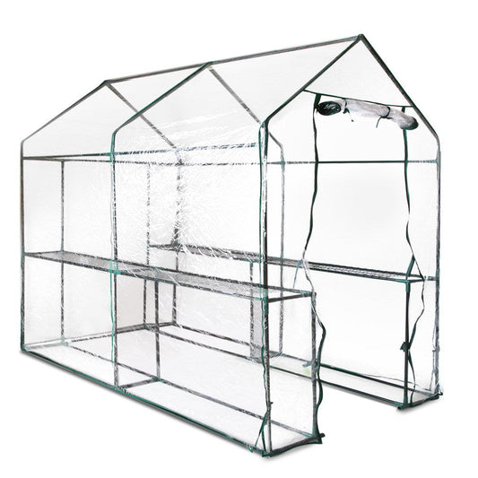 Greenhouse Tunnel - Walk-In Clear Garden Shed with 4 Shelves 1.2x1.9x1.9m