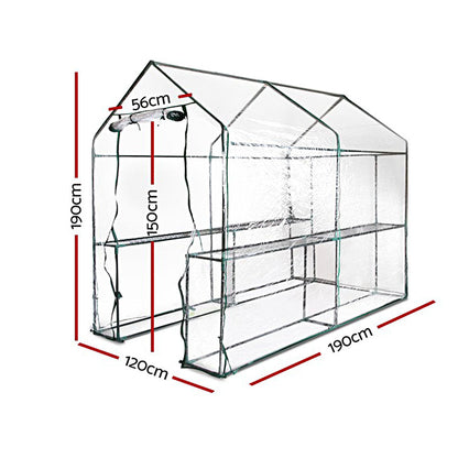 Greenhouse Tunnel - Walk-In Clear Garden Shed with 4 Shelves 1.2x1.9x1.9m