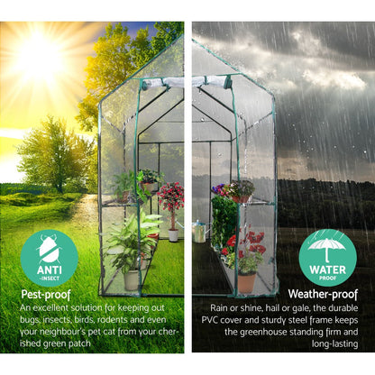 Greenhouse Tunnel - Walk-In Clear Garden Shed with 4 Shelves 1.2x1.9x1.9m