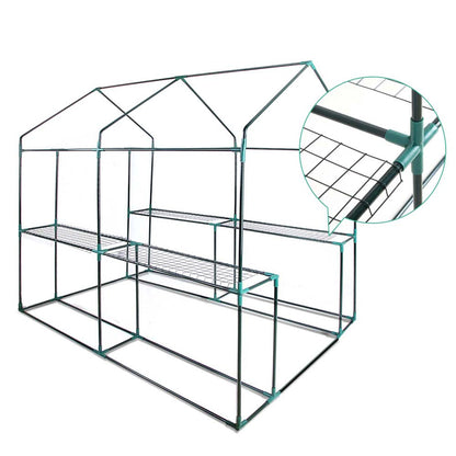 Greenhouse Tunnel - Walk-In Clear Garden Shed with 4 Shelves 1.2x1.9x1.9m