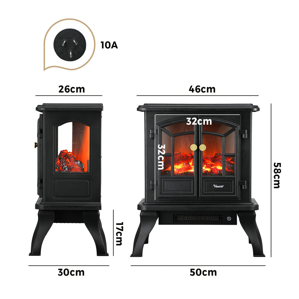 Vevare Electric Fireplace Heater Freestanding 3D Flame Effect 2000W