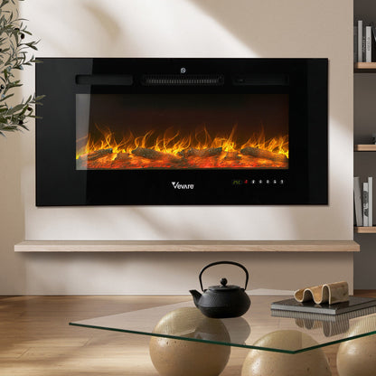 Vevare Electric Fireplace Heater Wall Mounted 3D Flame Effect 2000W