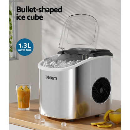 12kg Self-Cleaning Ice Maker Machine in Chic White/Black