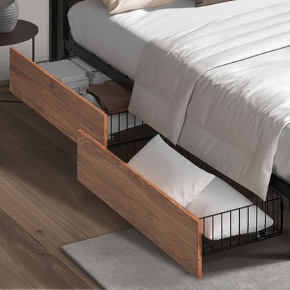 4x Bed Frame Storage Drawers with Wheels Metal Brown