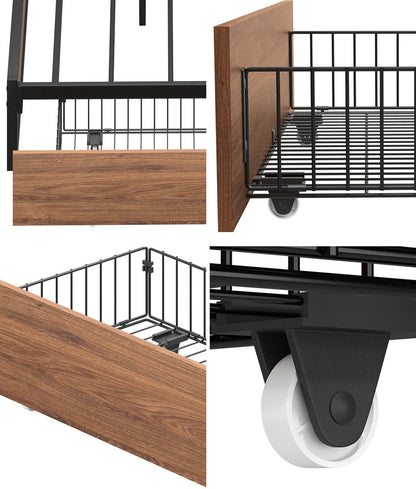 4x Bed Frame Storage Drawers with Wheels Metal Brown