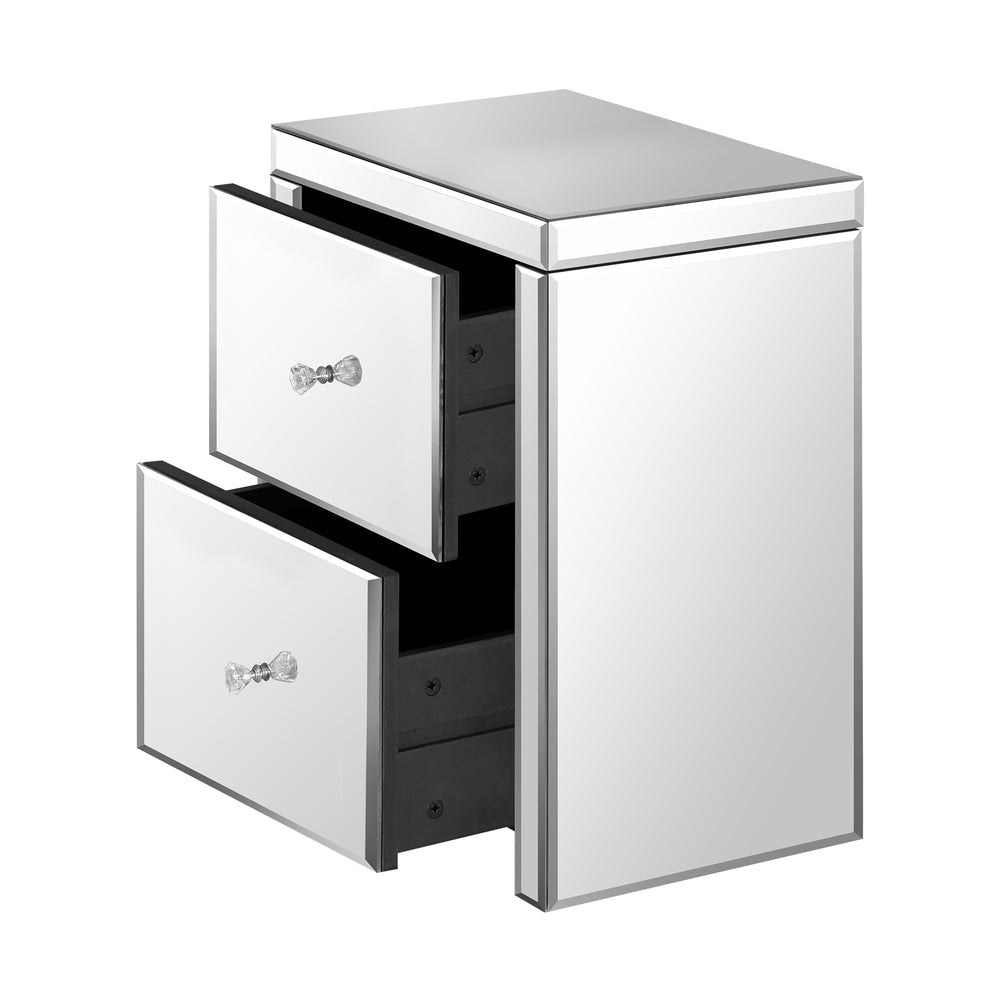 Mirrored Bedside Table with 2 Drawers Home Storage Cabiner Nightstand End Table