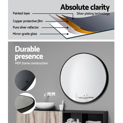 Wall Mirror Makeup 50Cm Home Decor Framed Mirrors Bathroom Round Black
