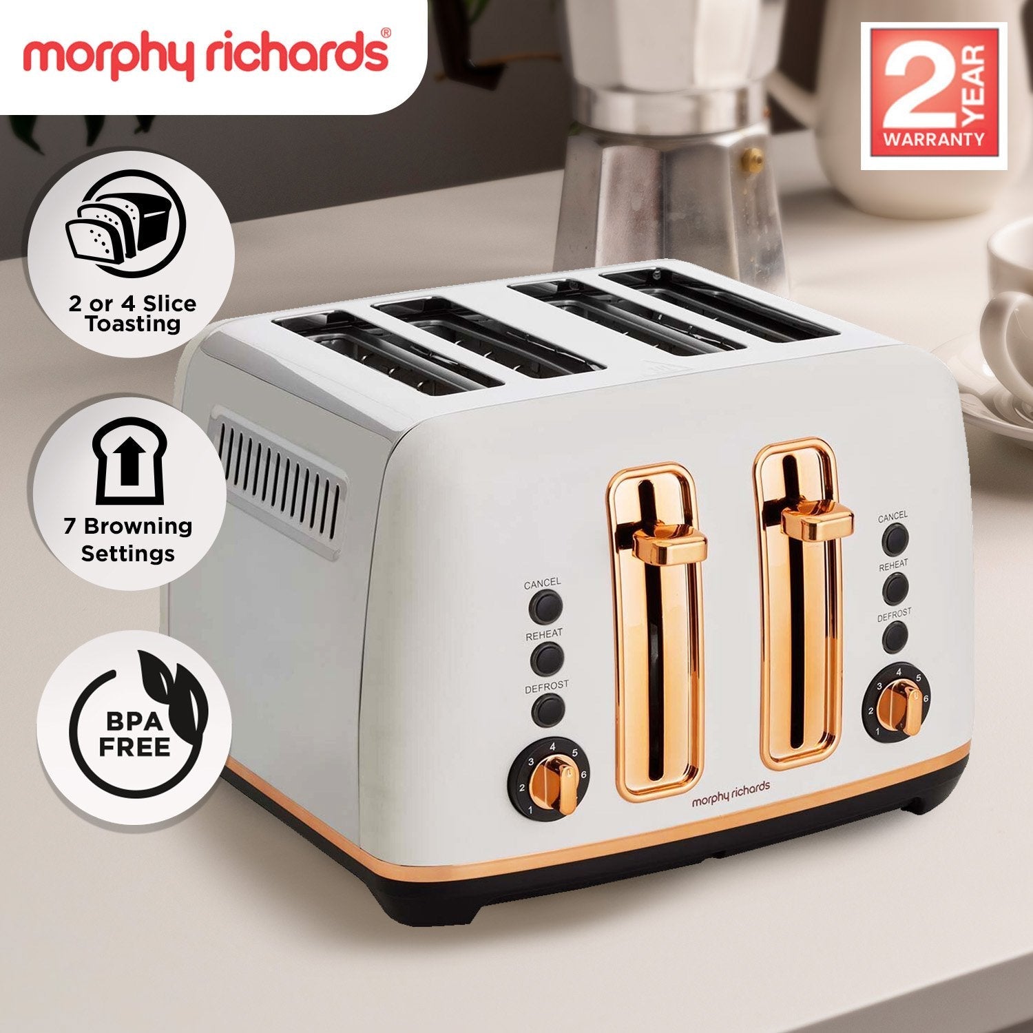  Rose Gold Ascend Sleek 4-Slice Toaster