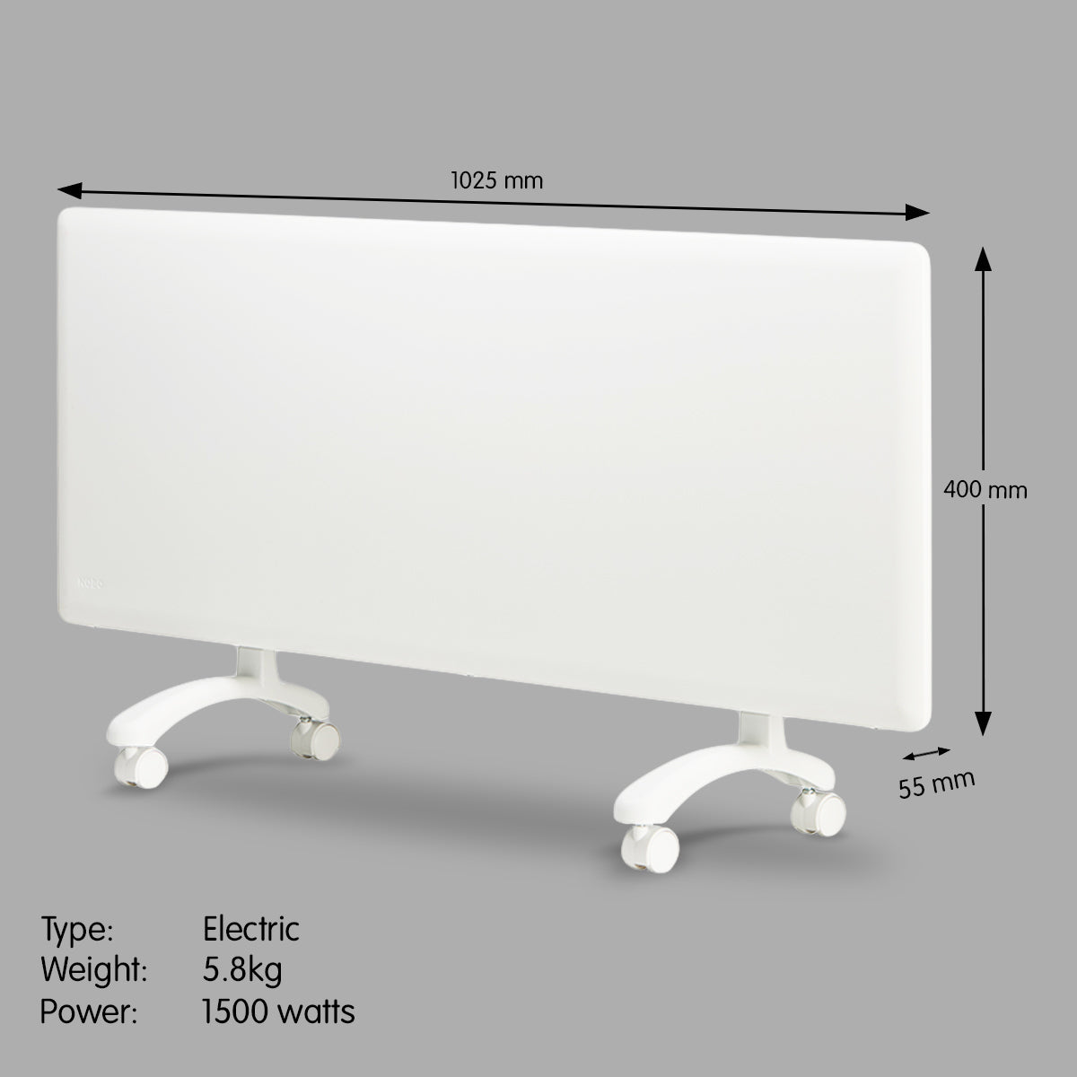 1500w electric panel heater with thermostat & castors
