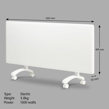 1500w electric panel heater with thermostat & castors