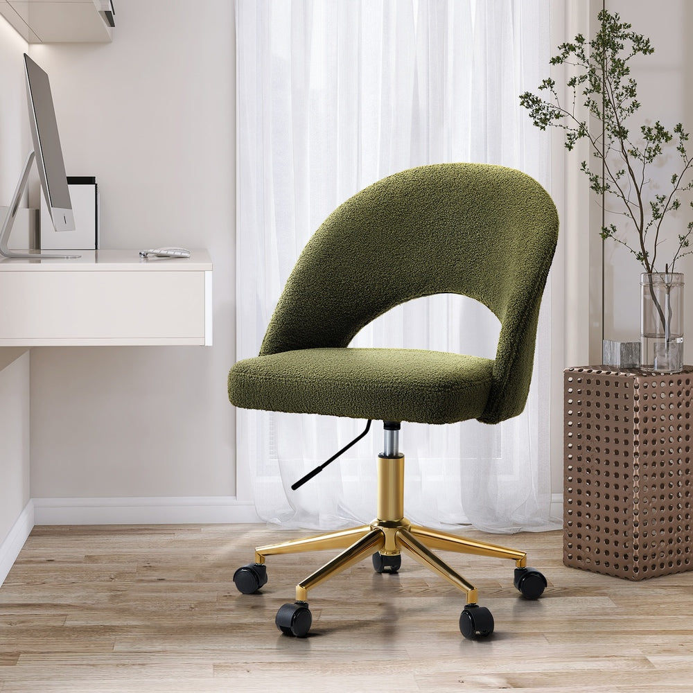 High Back Hollow Armless Office Chair Boucle Green&Gold