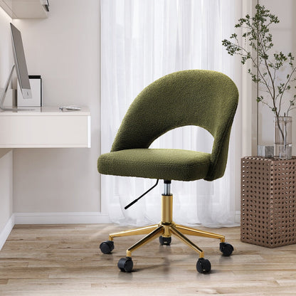 High Back Hollow Armless Office Chair Boucle Green&Gold