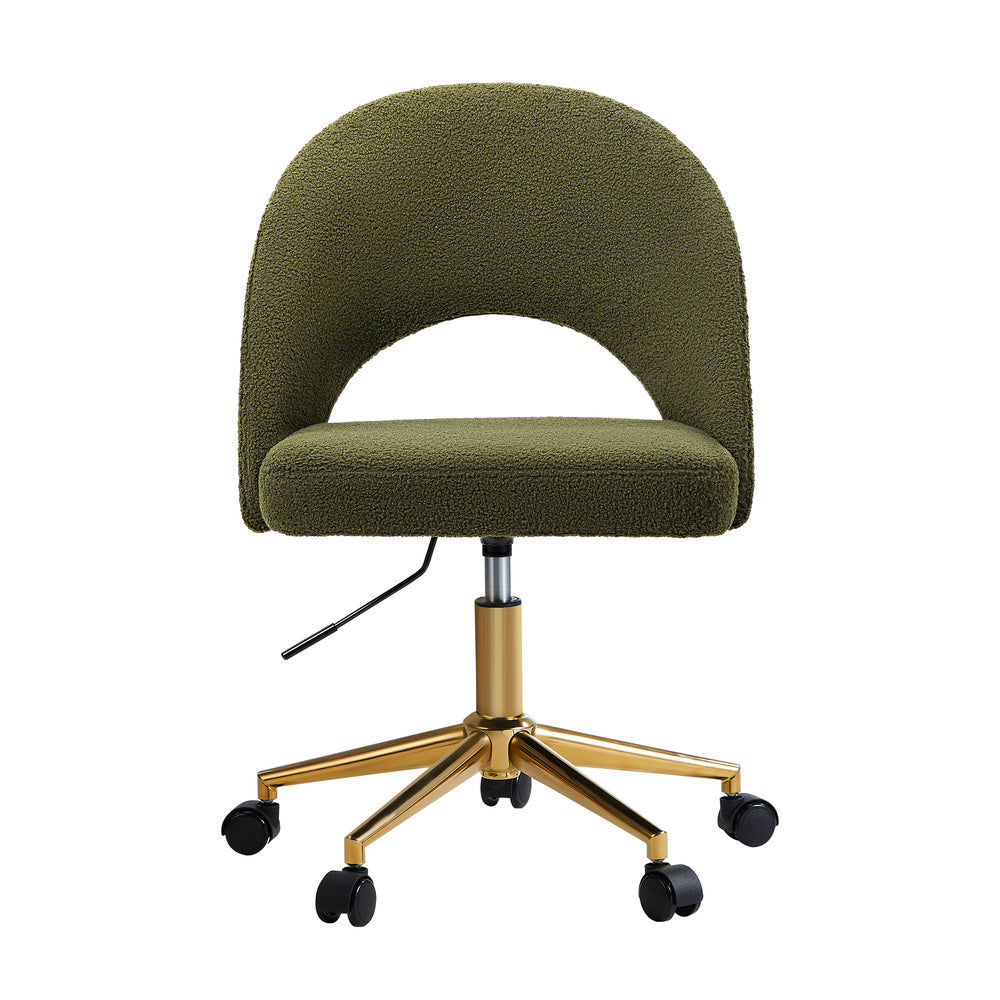 High Back Hollow Armless Office Chair Boucle Green&Gold