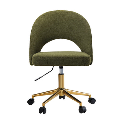 High Back Hollow Armless Office Chair Boucle Green&Gold