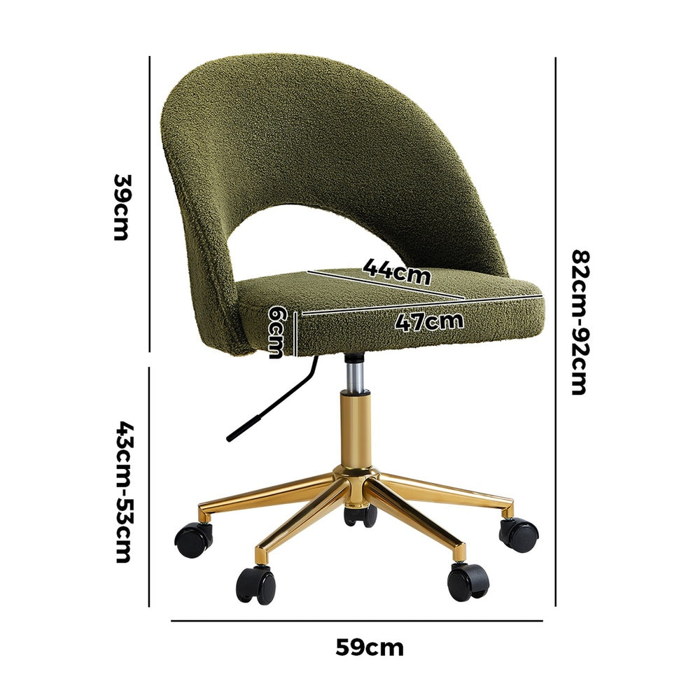 High Back Hollow Armless Office Chair Boucle Green&Gold