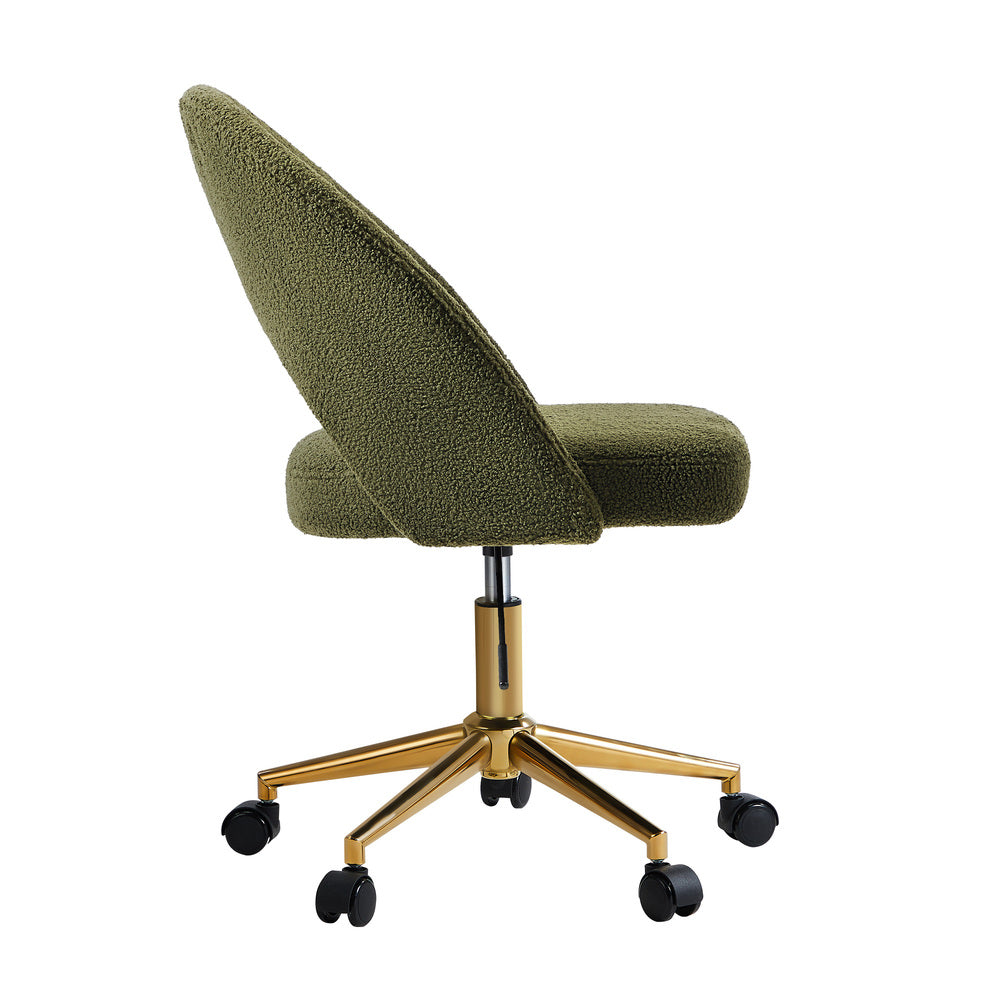 High Back Hollow Armless Office Chair Boucle Green&Gold