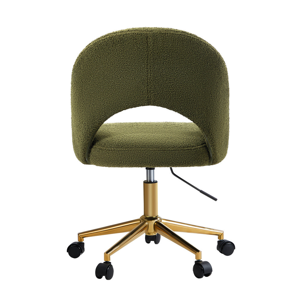 High Back Hollow Armless Office Chair Boucle Green&Gold