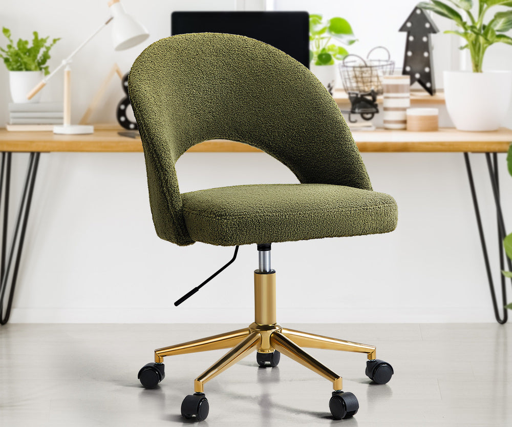 High Back Hollow Armless Office Chair Boucle Green&Gold