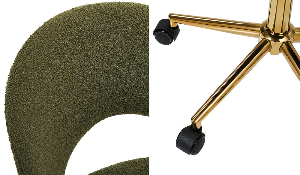 High Back Hollow Armless Office Chair Boucle Green&Gold