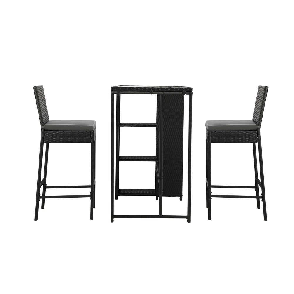 Outdoor Bar Table Dining Chairs Stools Set Rattan Patio Furniture 3 Piece