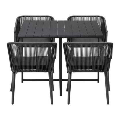 5PCS Outdoor Dining Set Black Table Lounge Chairs