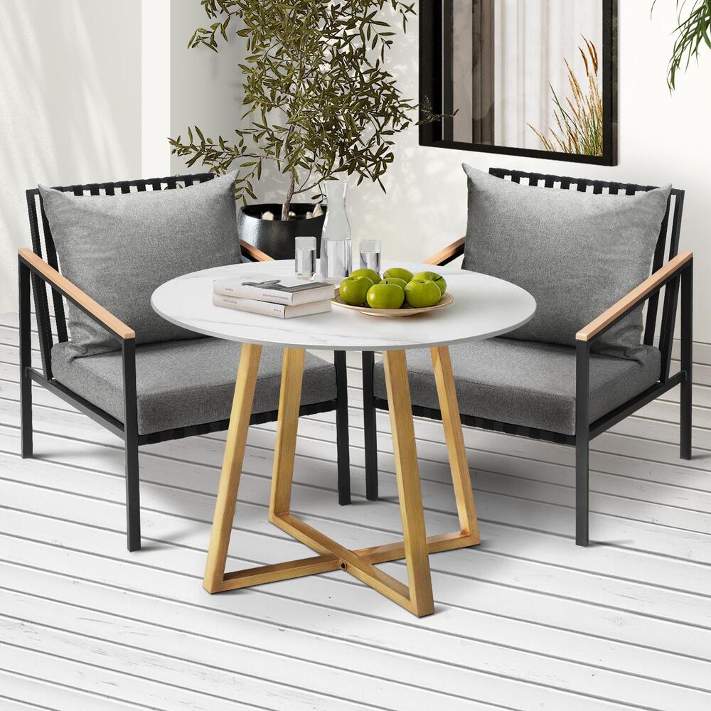 3 Piece Outdoor Dining Setting Sintered Stone Table Patio Furniture Set