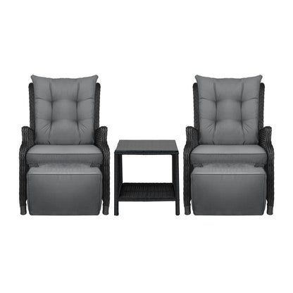 Sun Lounge Outdoor Recliner Chair &Table Outdoor Furniture Patio Set of 3