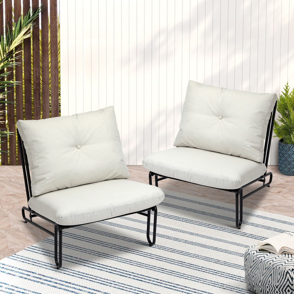 2PC Outdoor Lounge Chairs Patio Sofa with Cushions Grey