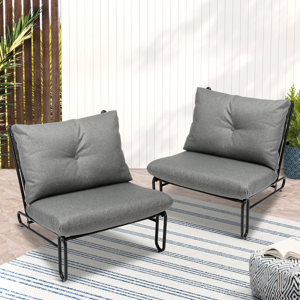 2PC Outdoor Lounge Chairs Patio Sofa with Cushions Beige