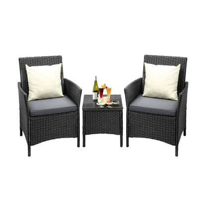 Outdoor Furniture 3 Piece Wicker Bistro Set Patio Chairs Table Garden