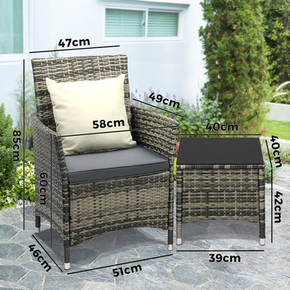 Outdoor Furniture Setting 3 Piece Wicker Bistro Set Patio Chairs Table