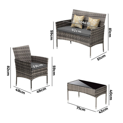 Outdoor Furniture 4-Piece Lounge Setting Chairs Table Wicker Set Patio