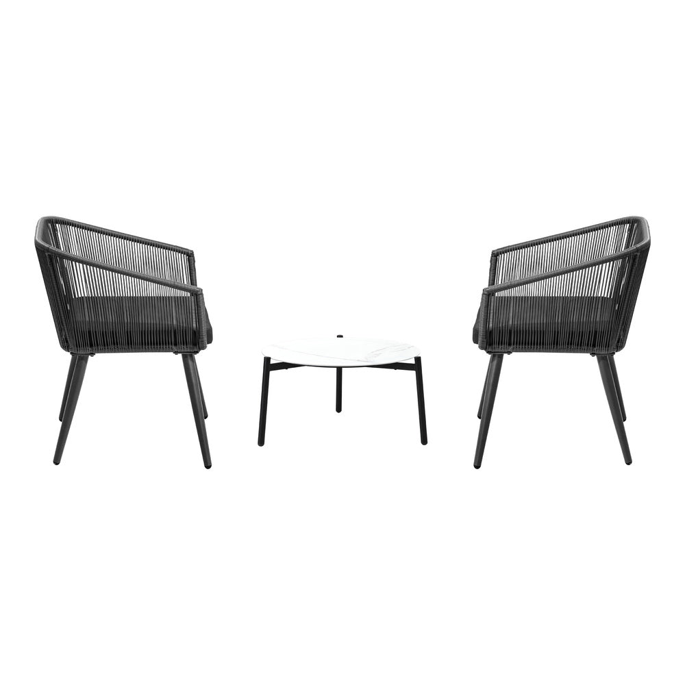 3PCS Outdoor Lounge Set 50cm Coffee Table Polyester Chair Rope