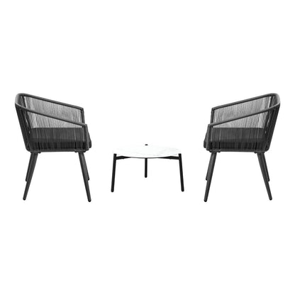 3PCS Outdoor Lounge Set 50cm Coffee Table Polyester Chair Rope