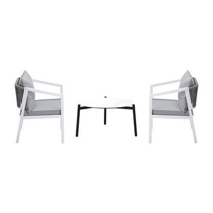 Outdoor Patio Set White/Grey 70cm Coffee Table and Chairs