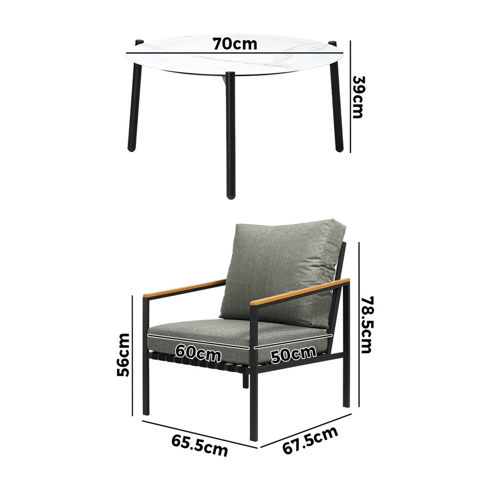  3/5PC Outdoor Patio Set White 70cm Coffee Table Sofa Chair
