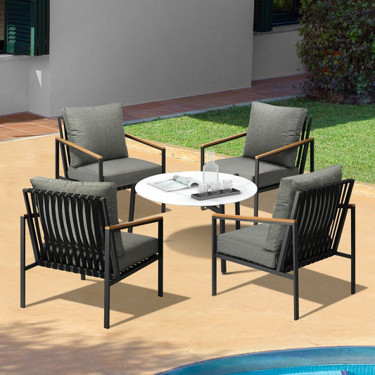  3/5PC Outdoor Patio Set White 70cm Coffee Table Sofa Chair