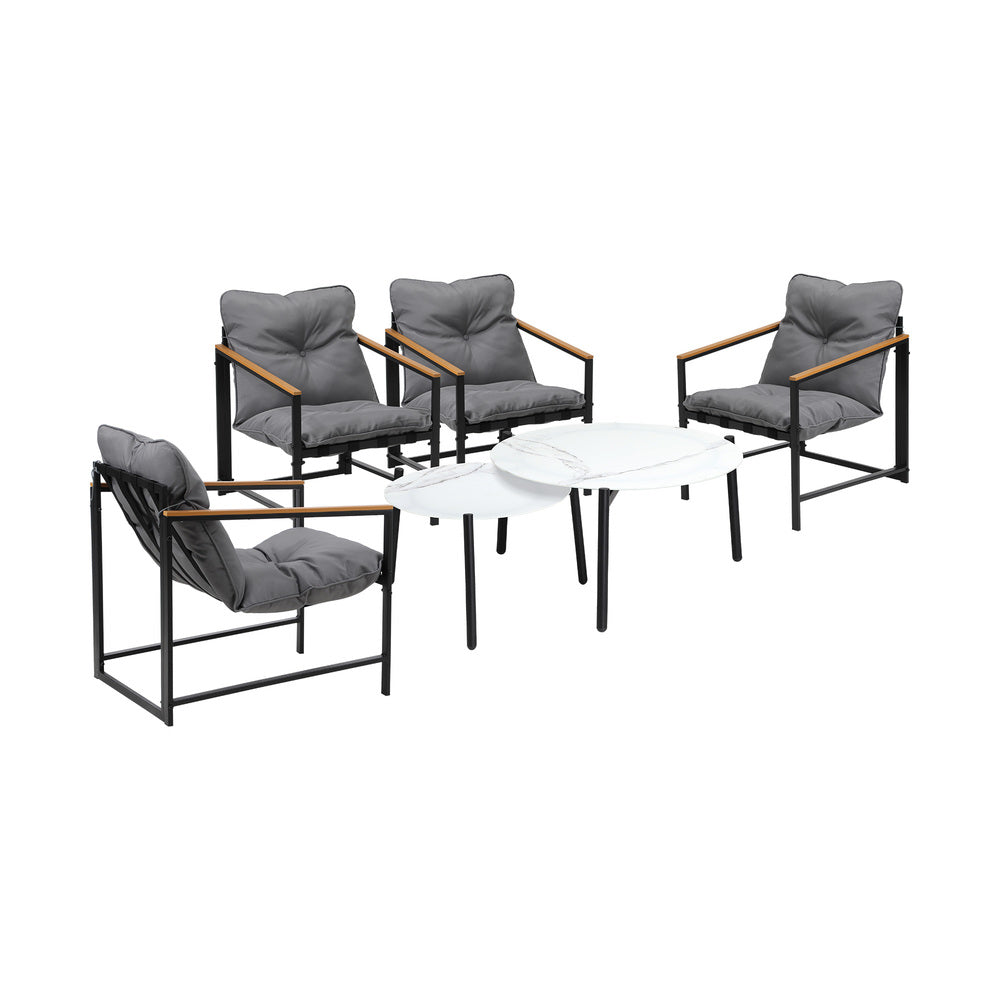 6PC Outdoor Patio Set Round White Marble Table Sets with Chairs