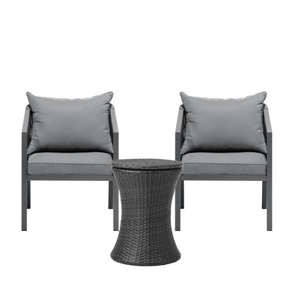 Outdoor Patio Set Ice Bucket Black/Brown Table Bistro Setting 3pcs