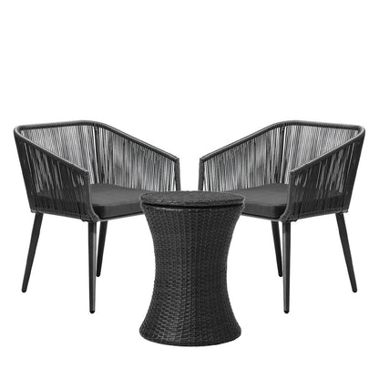 3PCS Outdoor Lounge Setting Ice Bucket Black/Brown Adjustable Table