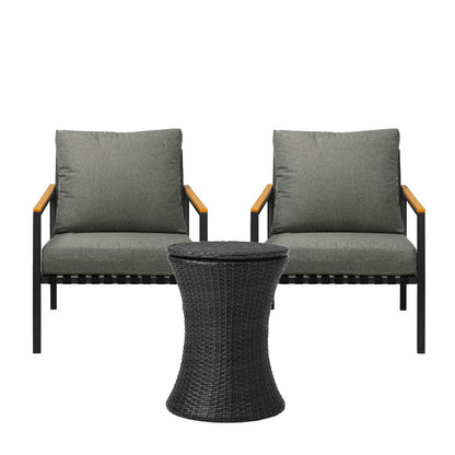 Outdoor Patio Set Ice Bucket Black Adjustable Table Sofa Set 3pcs