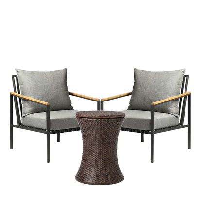 Outdoor Patio Set Ice Bucket Brown Table Sofa Setting 3pcs