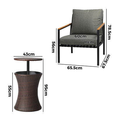 Outdoor Patio Set Ice Bucket Brown Adjustable Table Sofa Set 3pcs
