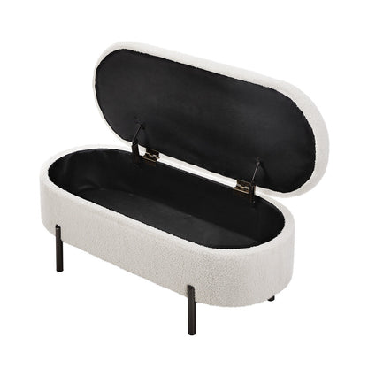 Storage Ottoman Bench Oval Blanket Box Sherpa White