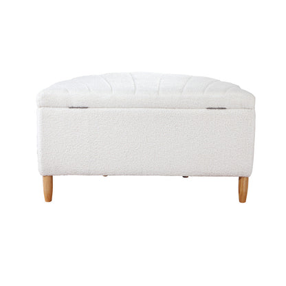 Storage Ottoman Scallop Boucle Fleece Foot Stool Seat Chest