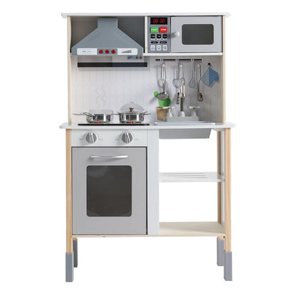 Kids Wooden Kitchen Play Set With Cookware & Sink