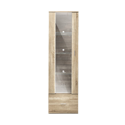 Display Cabinet Buffet Sideboard LED Light High Gloss Door Natural
