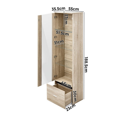 Display Cabinet Buffet Sideboard LED Light High Gloss Door Natural